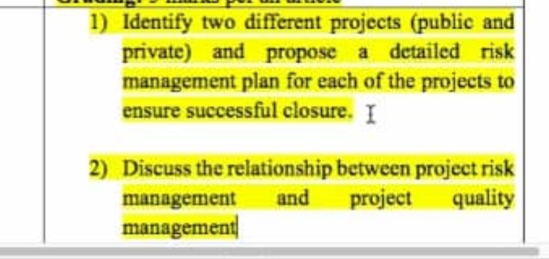 This is a question from Project risk and Quality management class under