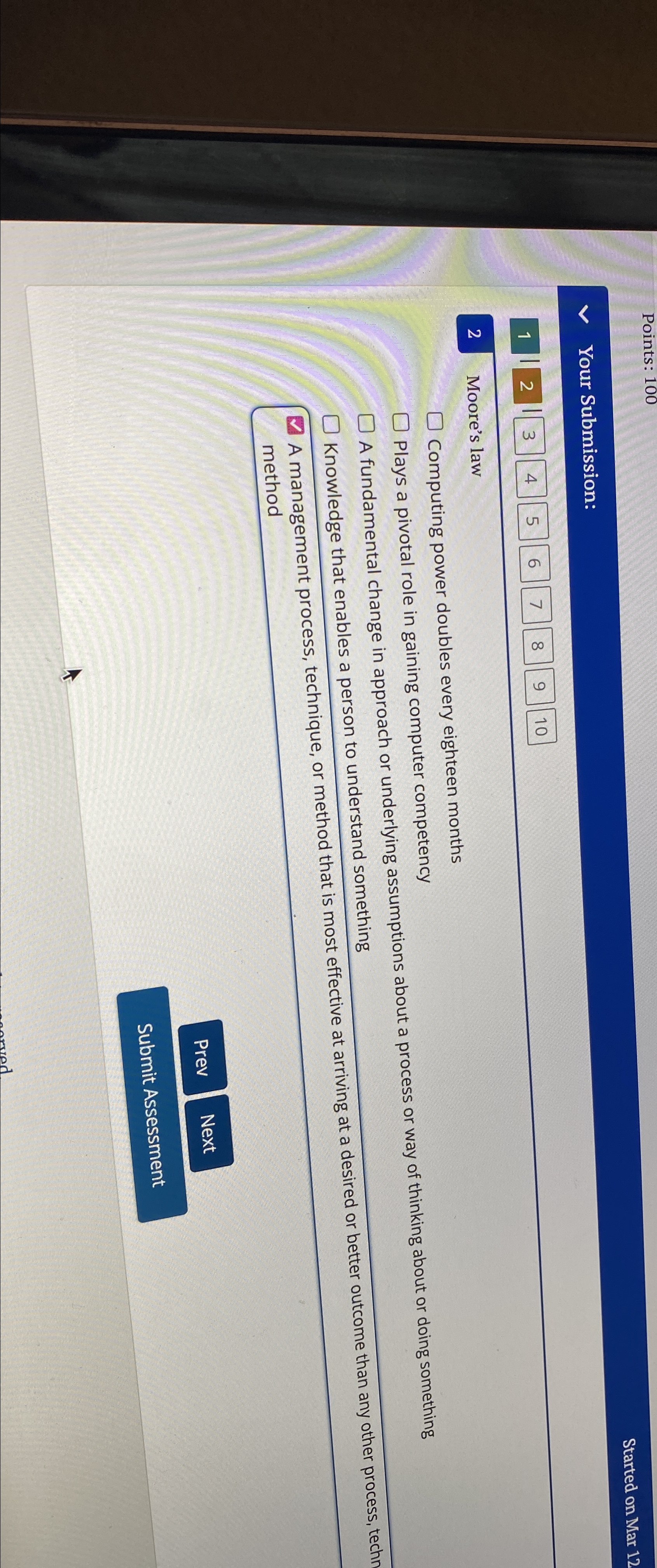  Points: 100 Started on Mar 12 Your Submission: 1 2 3