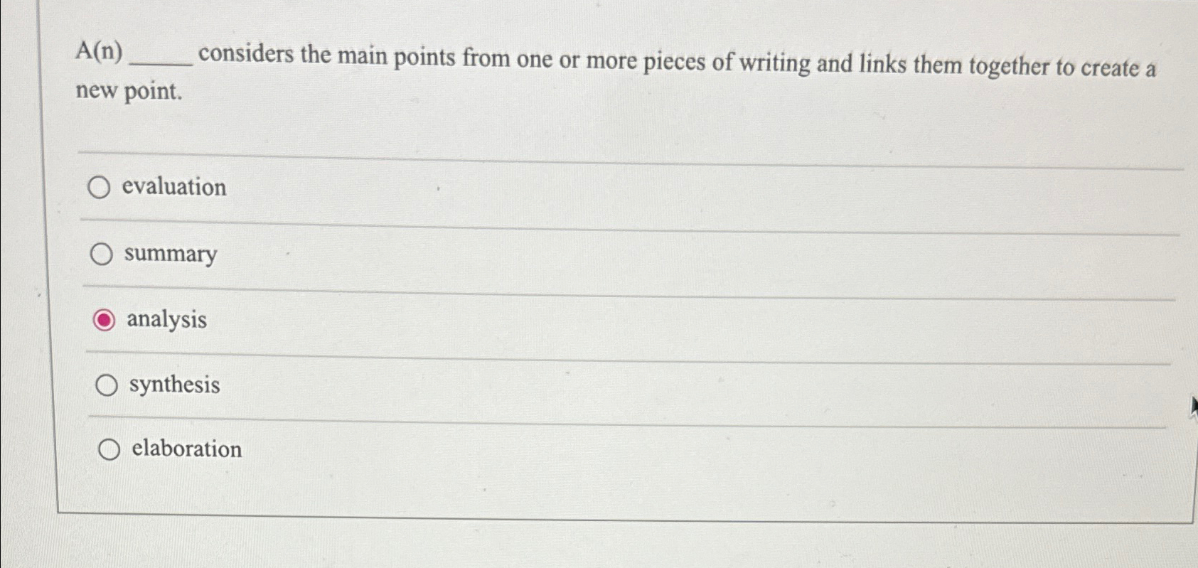  A(n) considers the main points from one or more pieces of