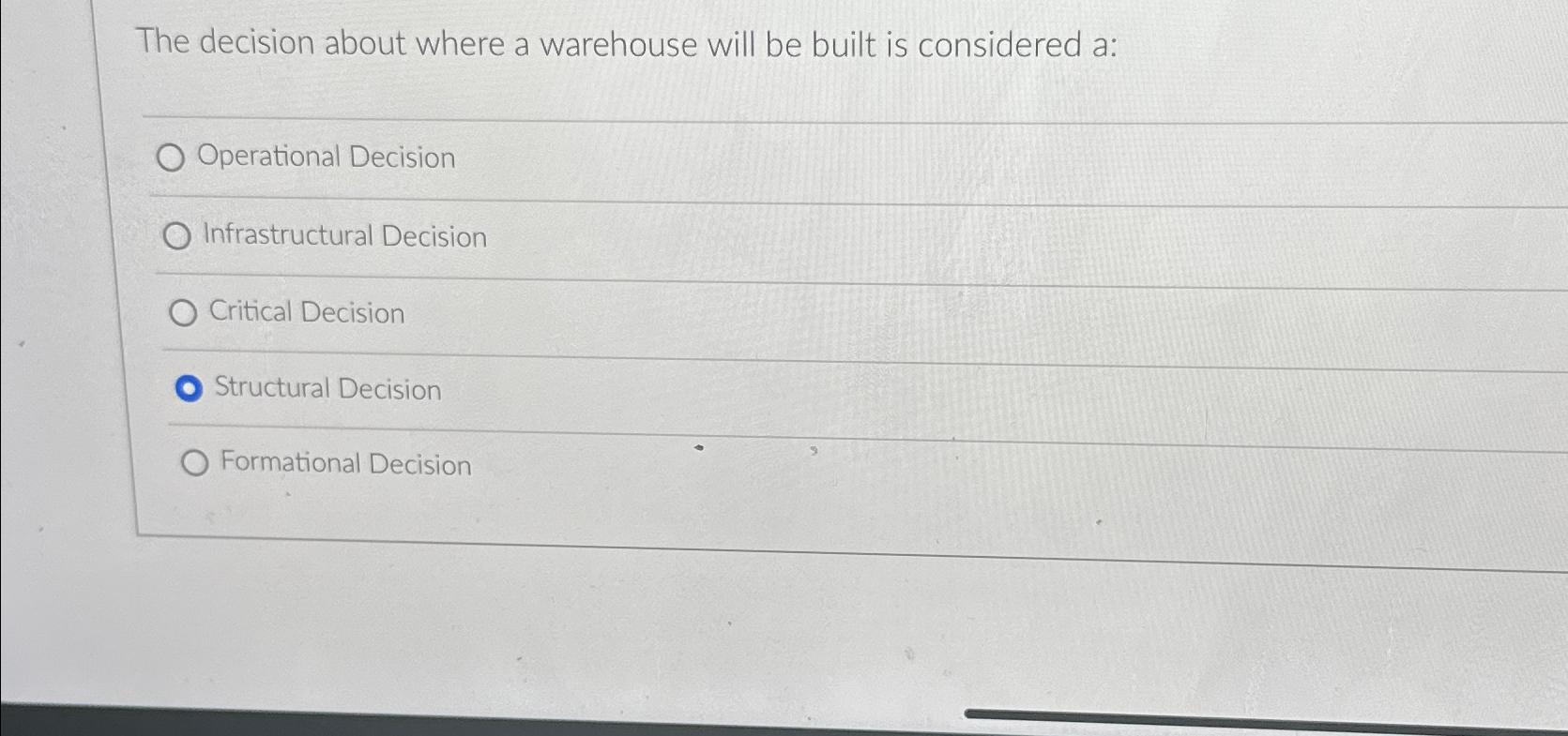  The decision about where a warehouse will be built is considered