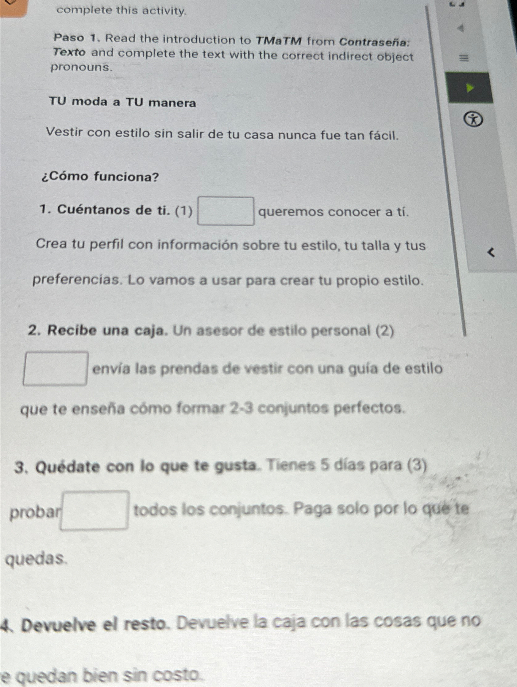  complete this activity. Paso 1. Read the introduction to TMaTM from