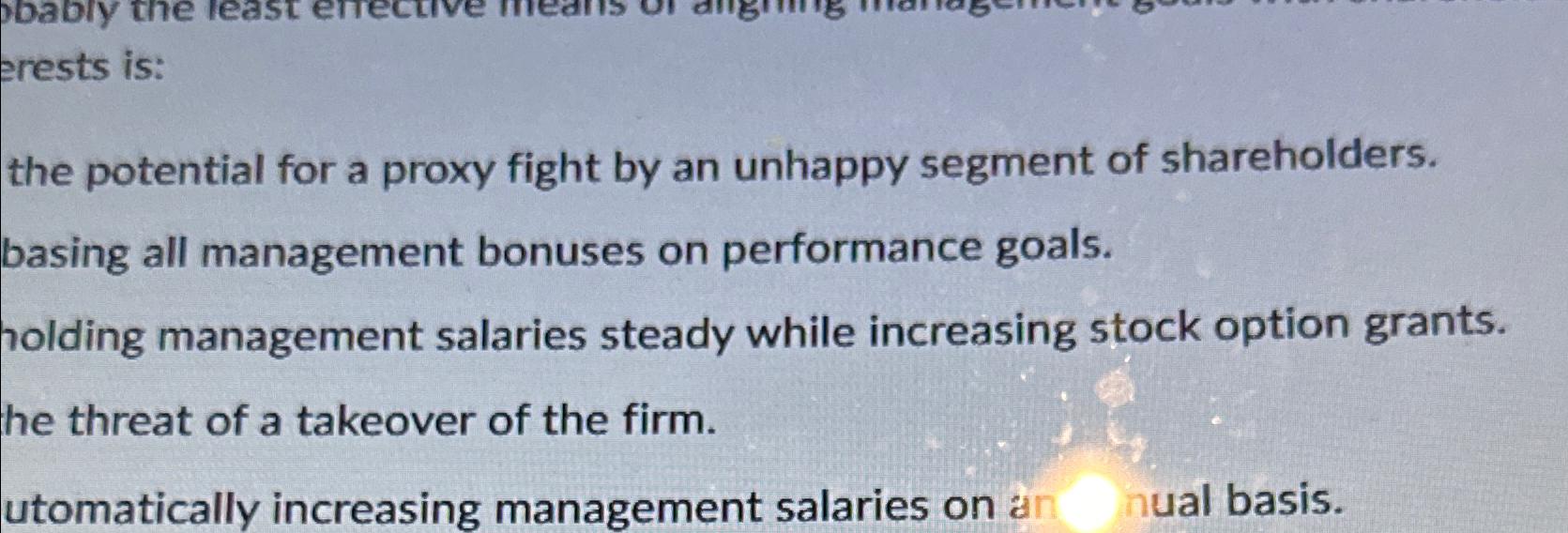  erests is: the potential for a proxy fight by an unhappy
