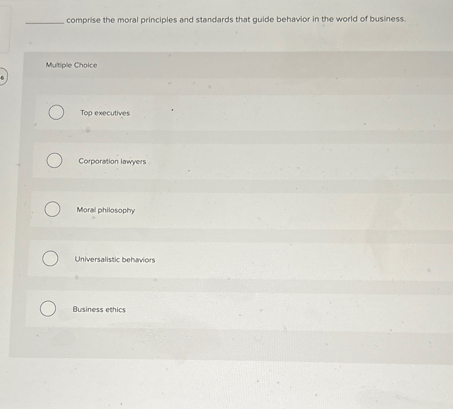  comprise the moral principles and standards that guide behavior in the