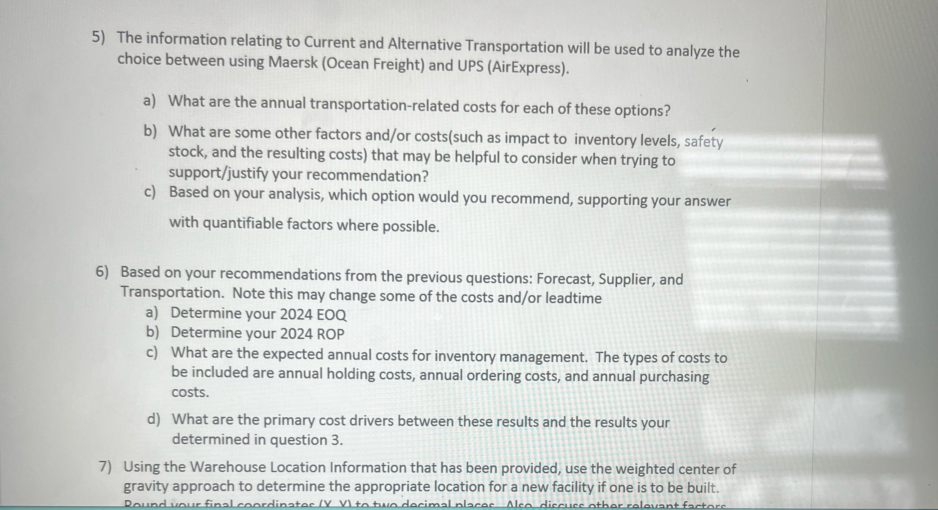  Case Questions Using the Product Forecasting Information that has been provided