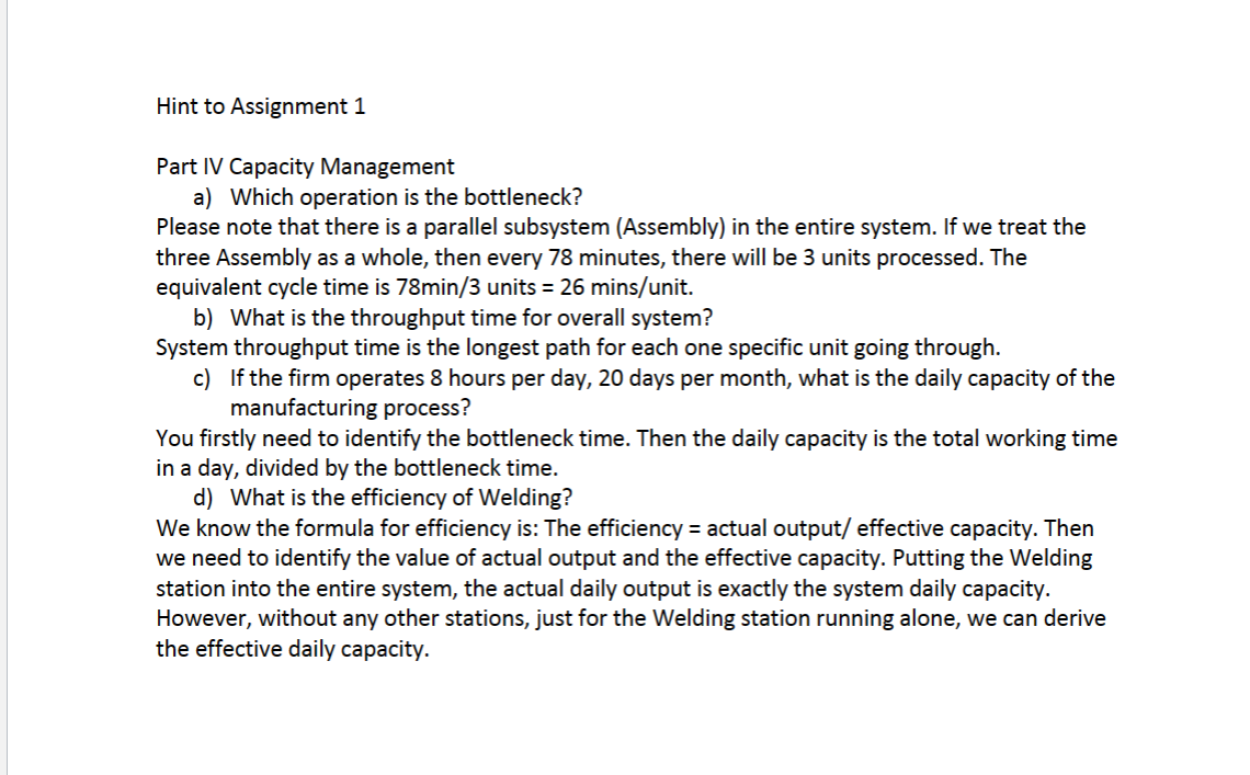 the three assembly operations (the assembly operations are "parallel") a) Which operation