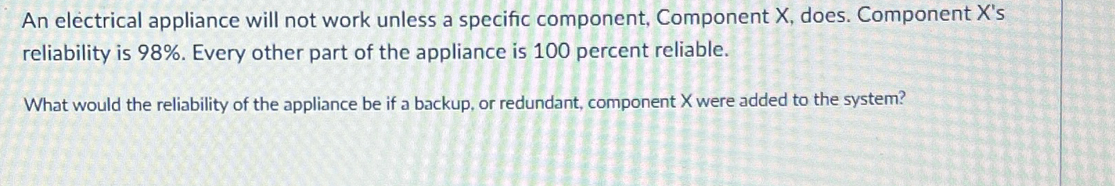  An electrical appliance will not work unless a specific component, Component
