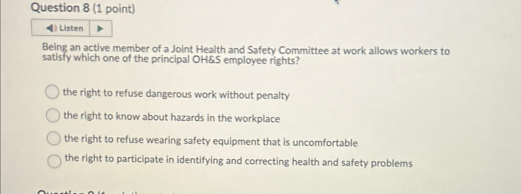  Question 8(1 point) Being an active member of a Joint Health