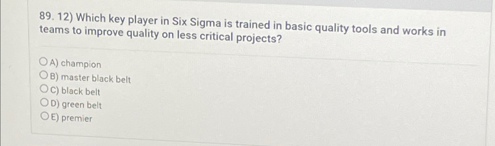  Which key player in Six Sigma is trained in basic quality