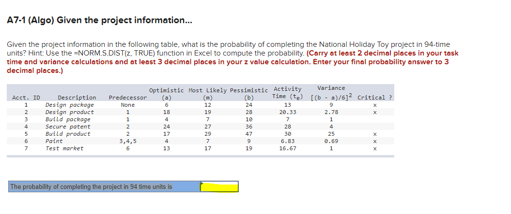 Please solve and explain for the highlighted portion. A7-1 (Algo) Given the