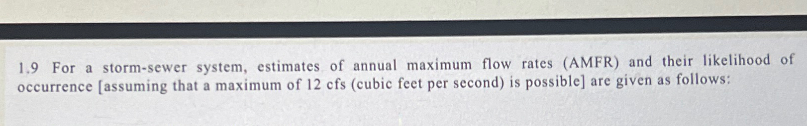  1.9 For a storm-sewer system, estimates of annual maximum flow rates