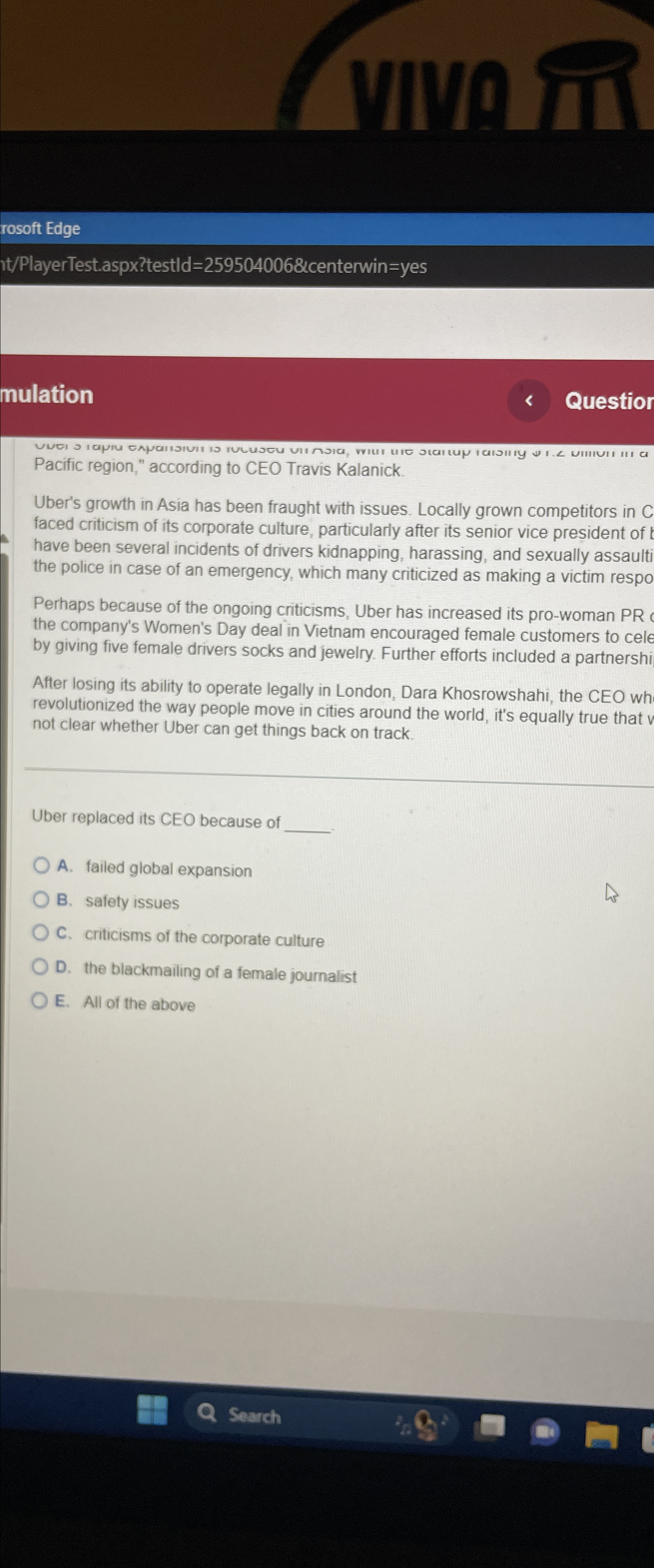  rosoft Edge it/PlayerTest.aspx?testld=259504006erwin=yes mulation Question Pacific region," according to CEO Travis