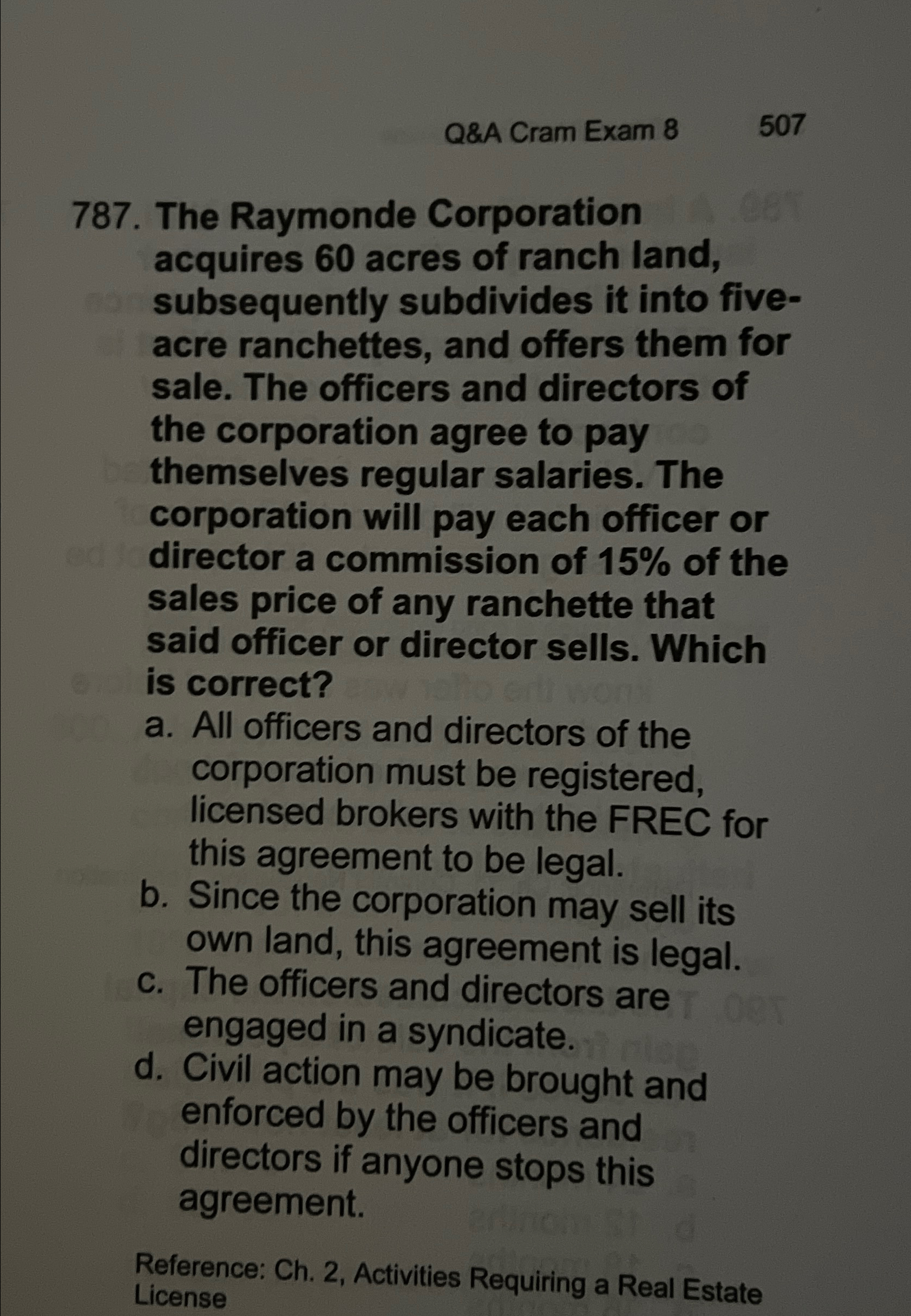  Q&A Cram Exam 8 507 787. The Raymonde Corporation acquires 60