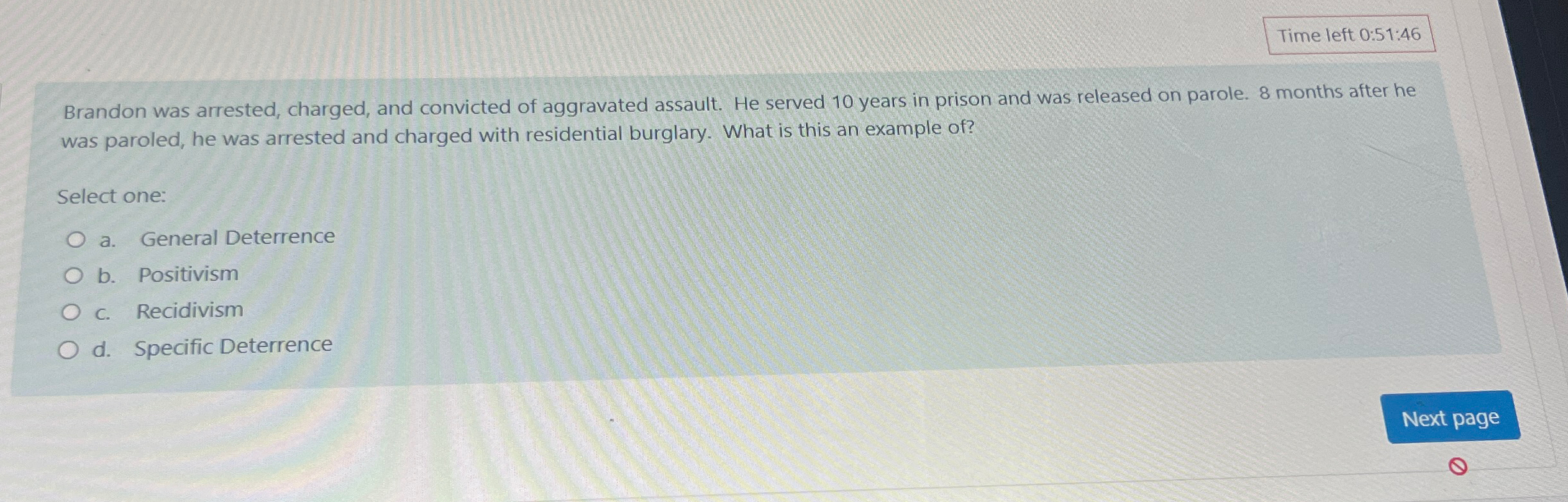  Time left 0:51:46 Brandon was arrested, charged, and convicted of aggravated