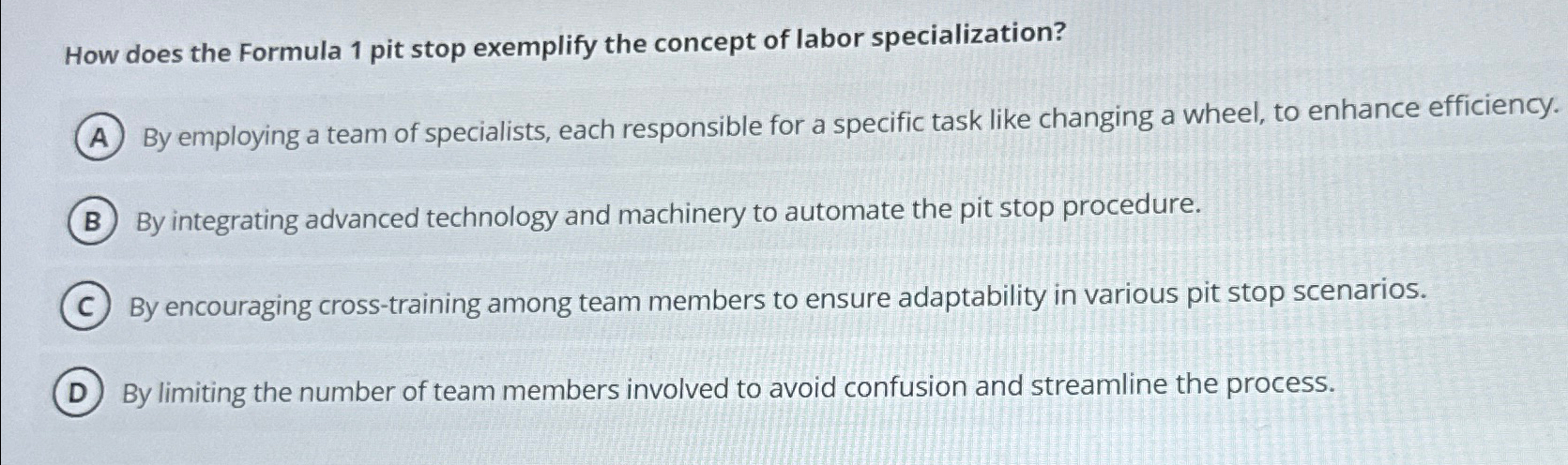  How does the Formula 1 pit stop exemplify the concept of