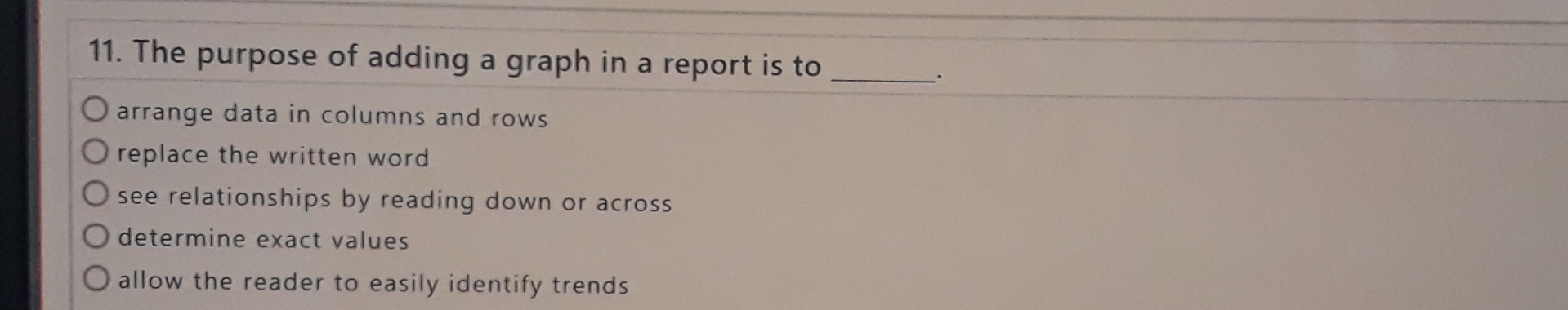 The purpose of adding a graph in a report is to