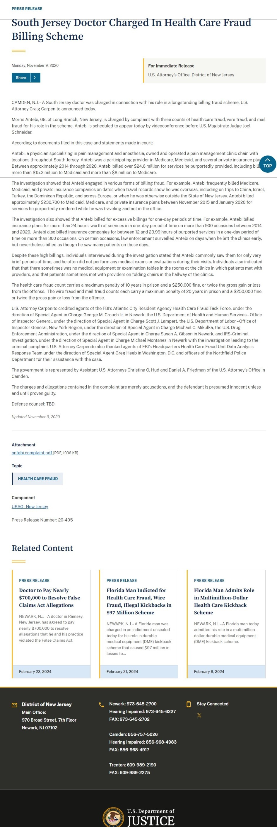  read this article on new jersey dr. Antebi that was charged