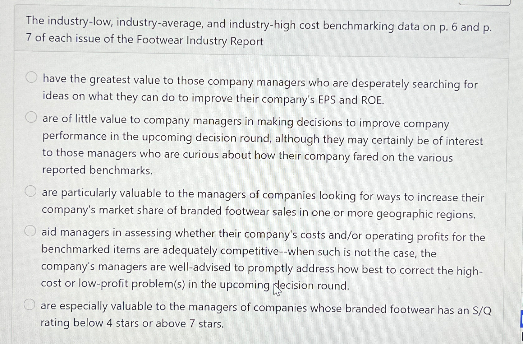 The industry-low, industry-average, and industry-high cost benchmarking data on p.6 and