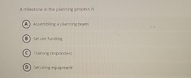  A milestone in the planning process is Assembling a planning team