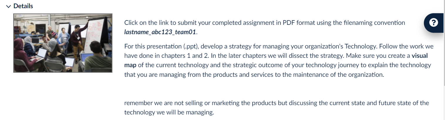 Details Click on the link to submit your completed assignment in