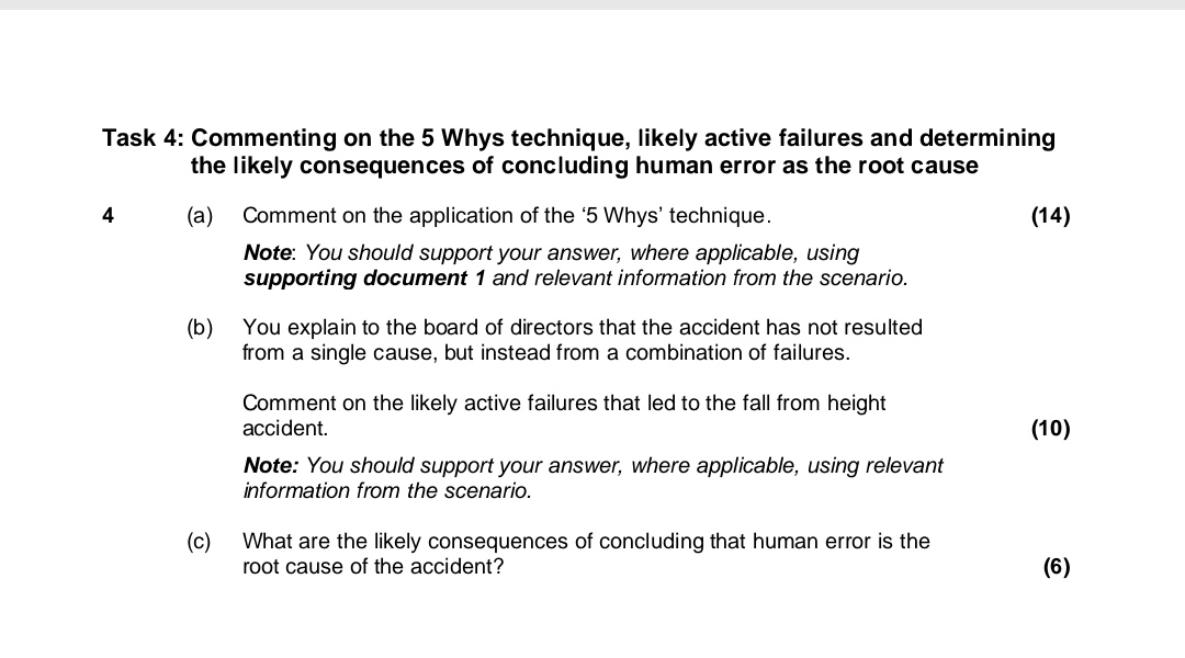 Task 4: Commenting on the 5 Whys technique, likely active failures