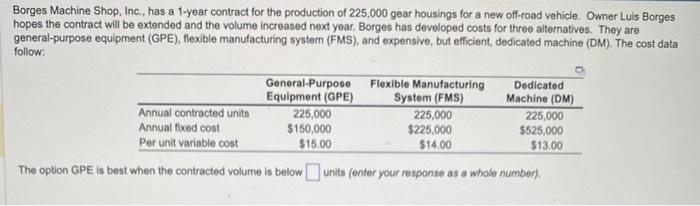  Borges Machine Shop, Inc, has a 1-year contract for the production