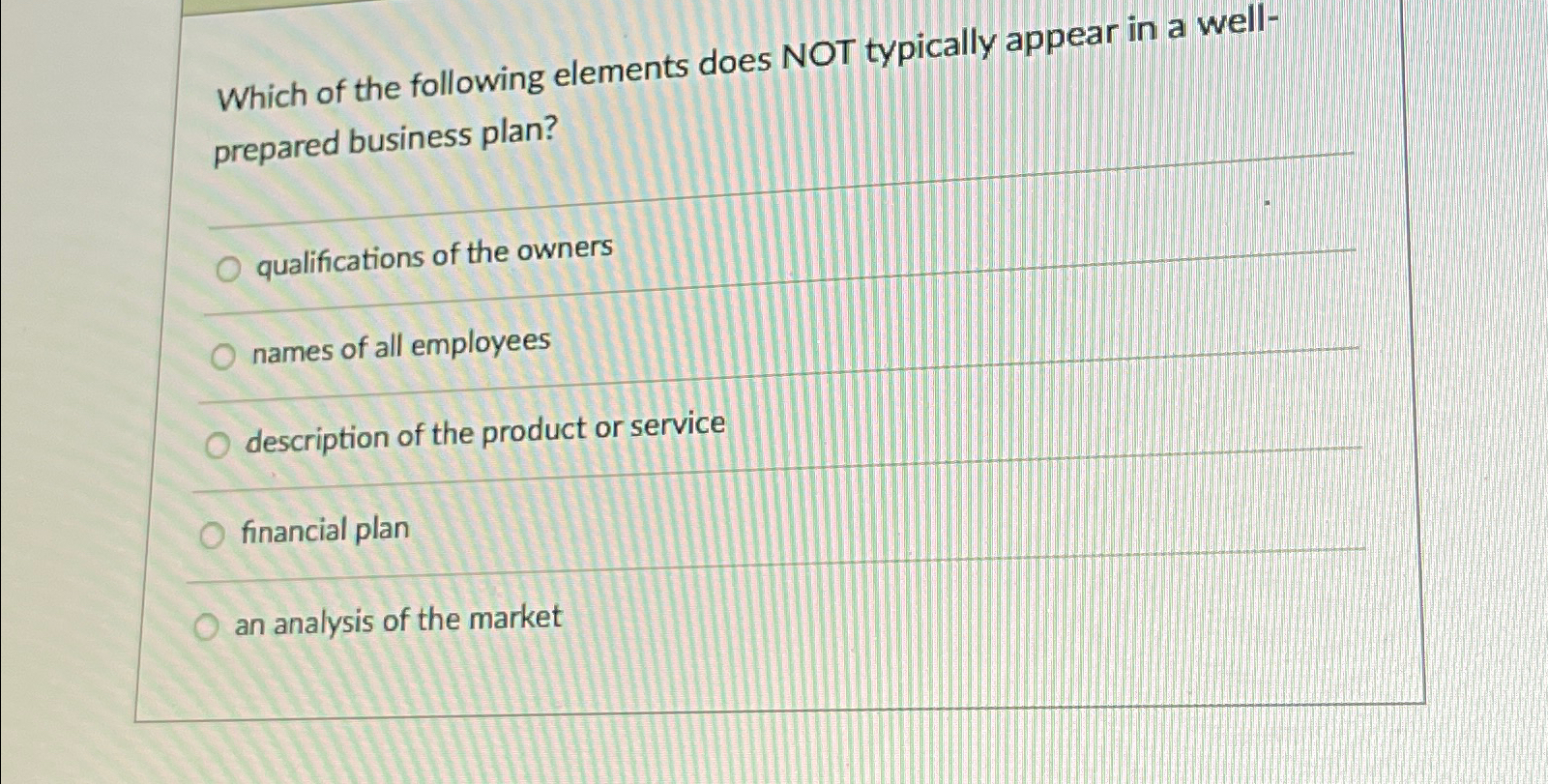  Which of the following elements does NOT typically appear in a