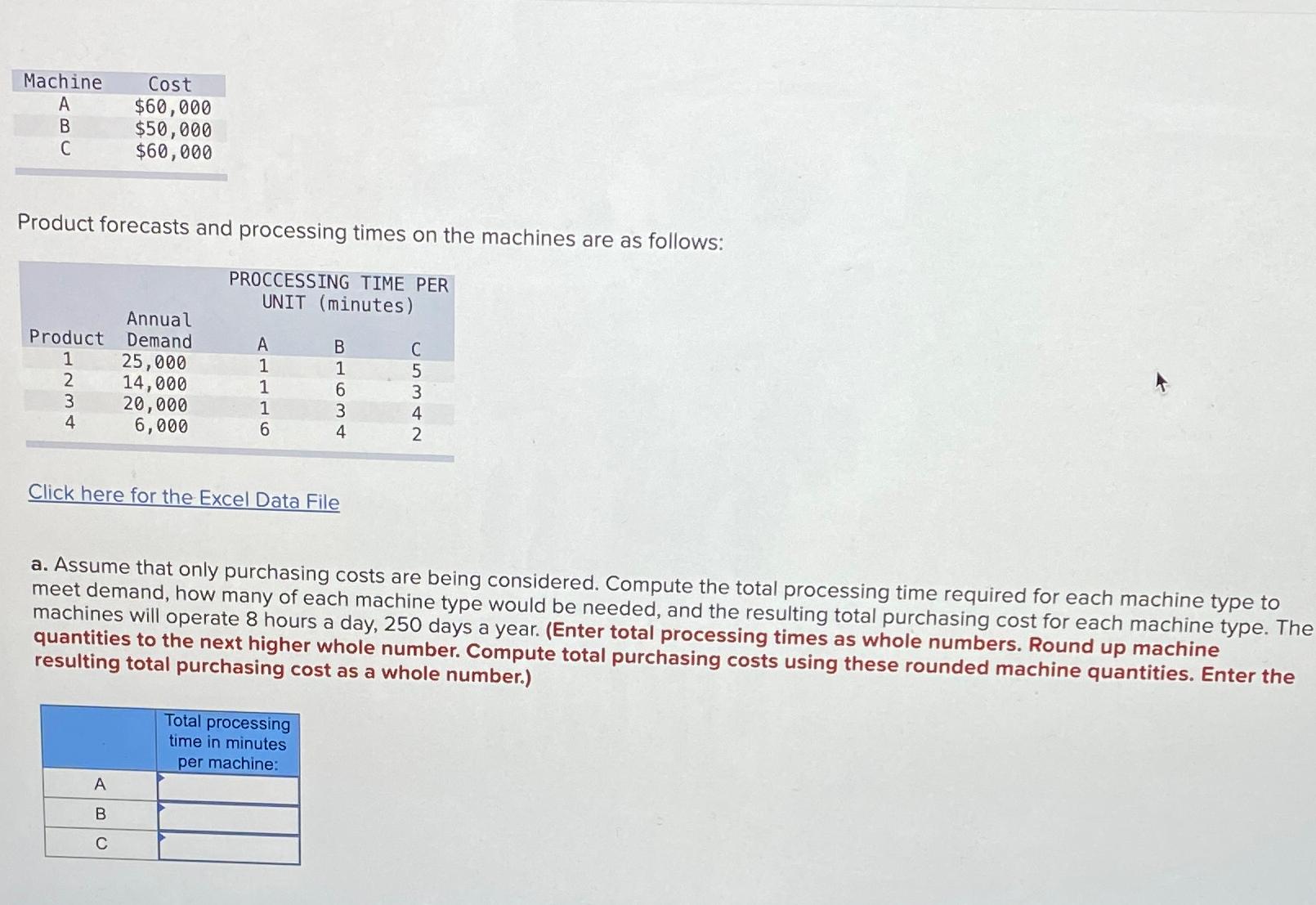  \table[[Machine,Cost],[A,$60,000 