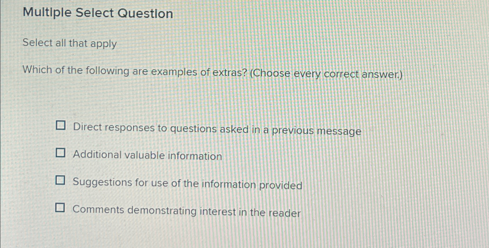  Multiple Select Question Select all that apply Which of the following