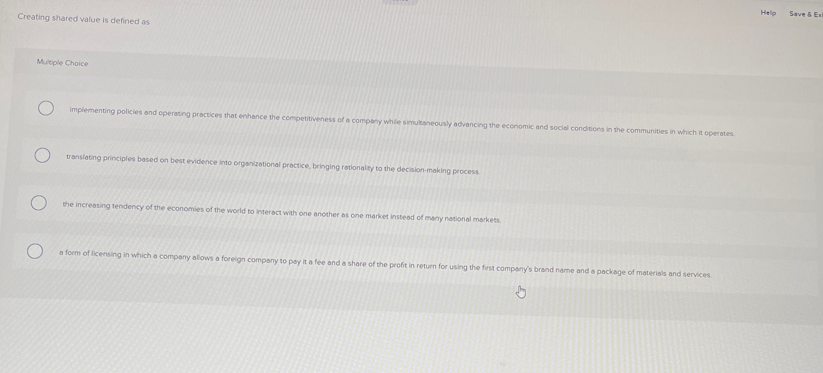  Creating shared value is defined as Help Save & Ex Multiple