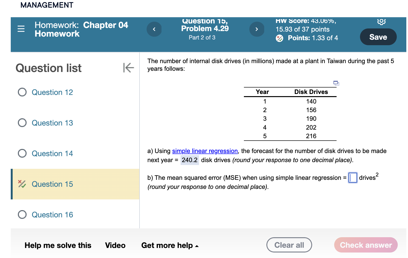  Question list Question 12 Question 13 Question 14 Question 15 Question