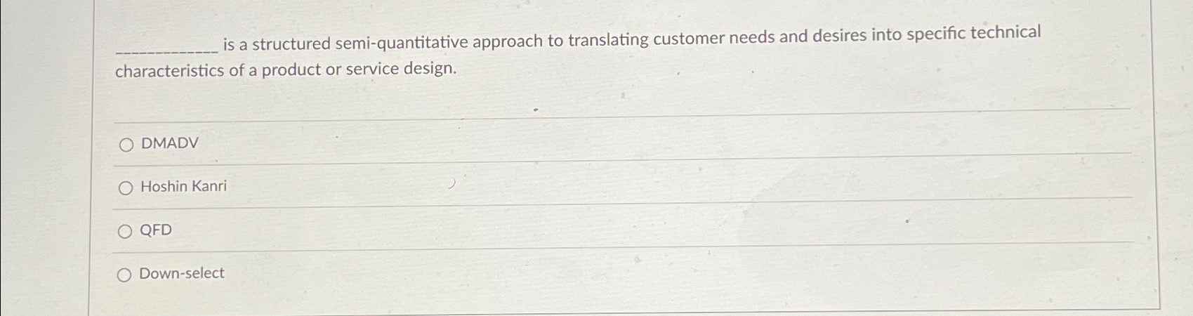  is a structured semi-quantitative approach to translating customer needs and desires
