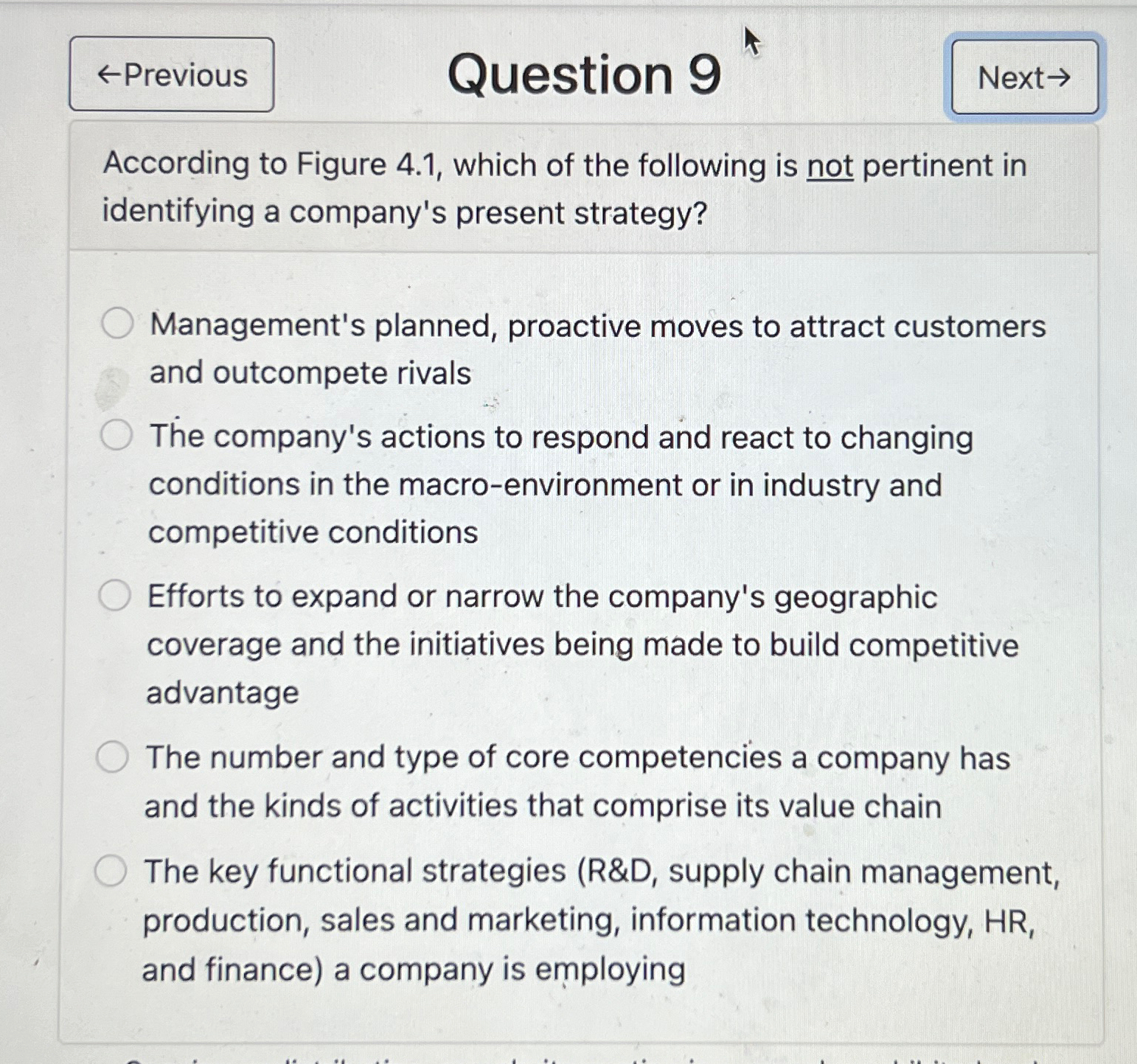  Question 9 According to Figure 4.1, which of the following is