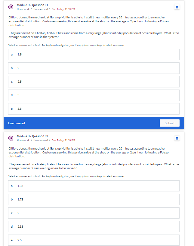  Module D - Question 01 Homework * Unanswered * Due Today,