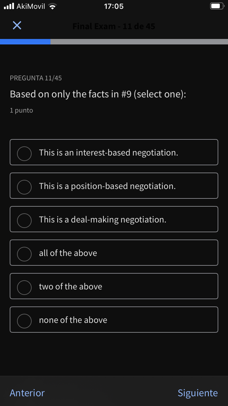  AkiMovil uu 17:05 PREGUNTA 11/45 Based on only the facts in