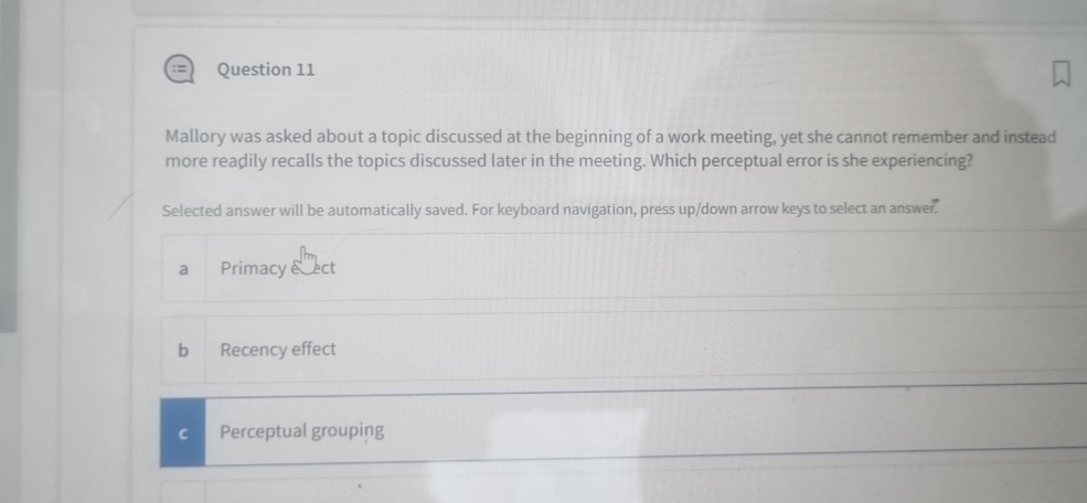  Question 11 Mallory was asked about a topic discussed at the