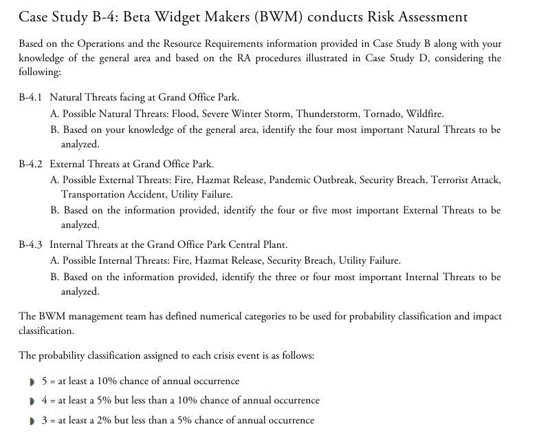 Case Study B-4: Beta Widget Makers (BWM) conducts Risk Assessment Based