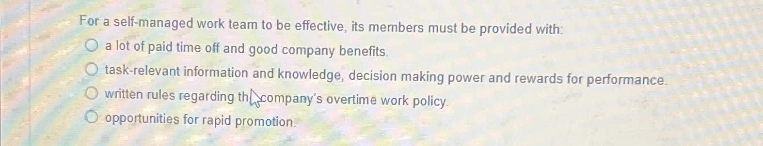  For a self-managed work team to be effective, its members must