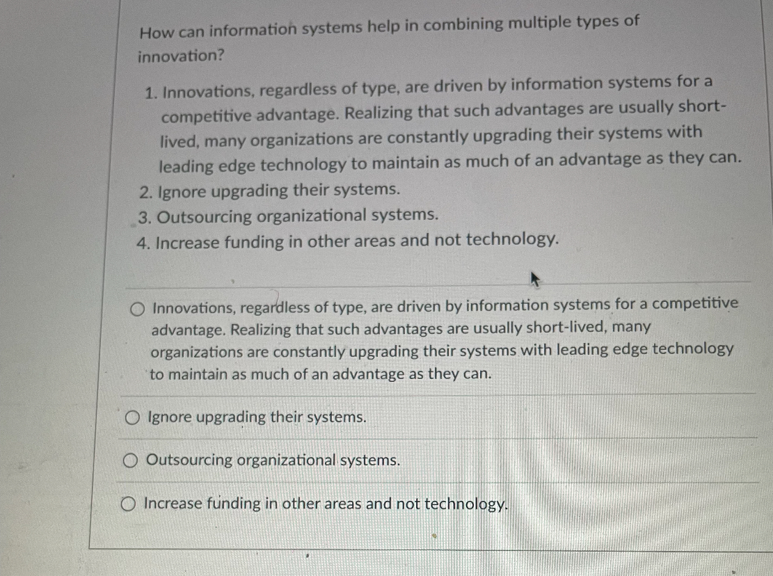  How can information systems help in combining multiple types of innovation?