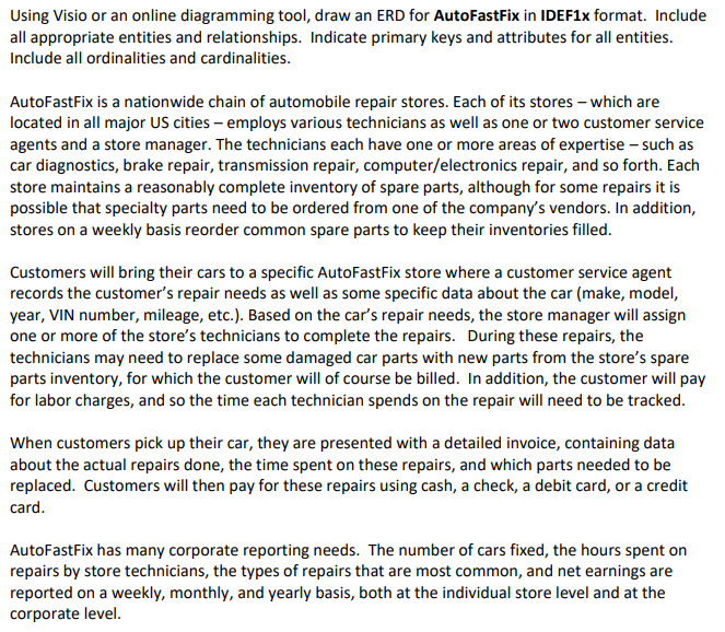  Using Visio or an online diagramming tool, draw an ERD for