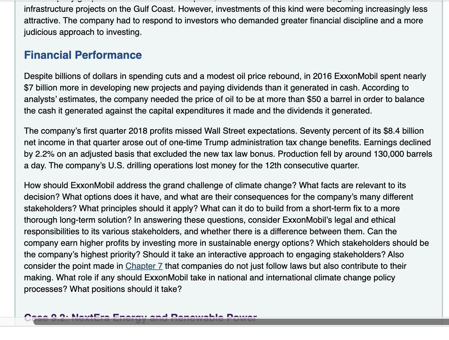  Need help with questions in last paragraph. Case study Exxonmobile and