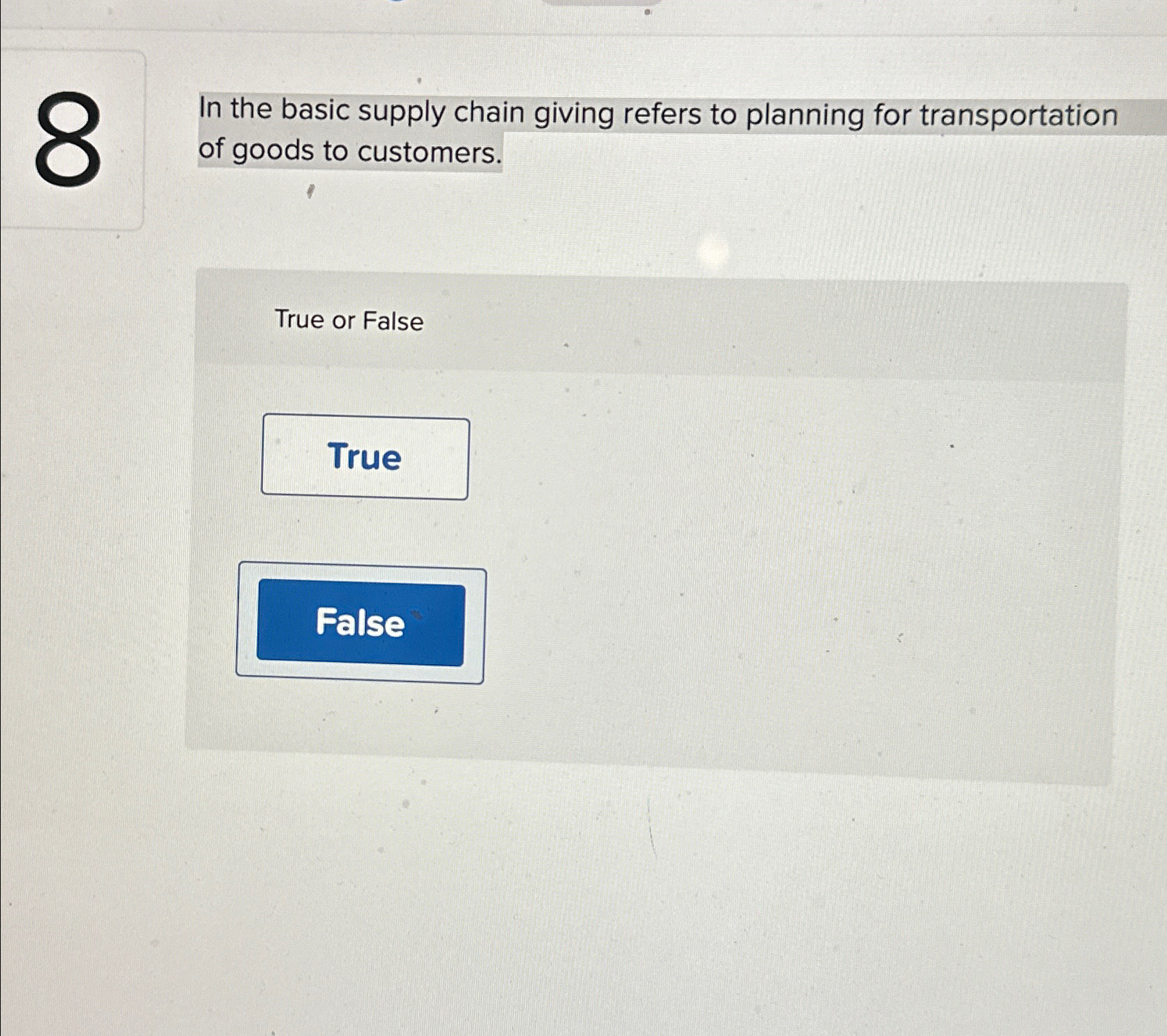  In the basic supply chain giving refers to planning for transportation