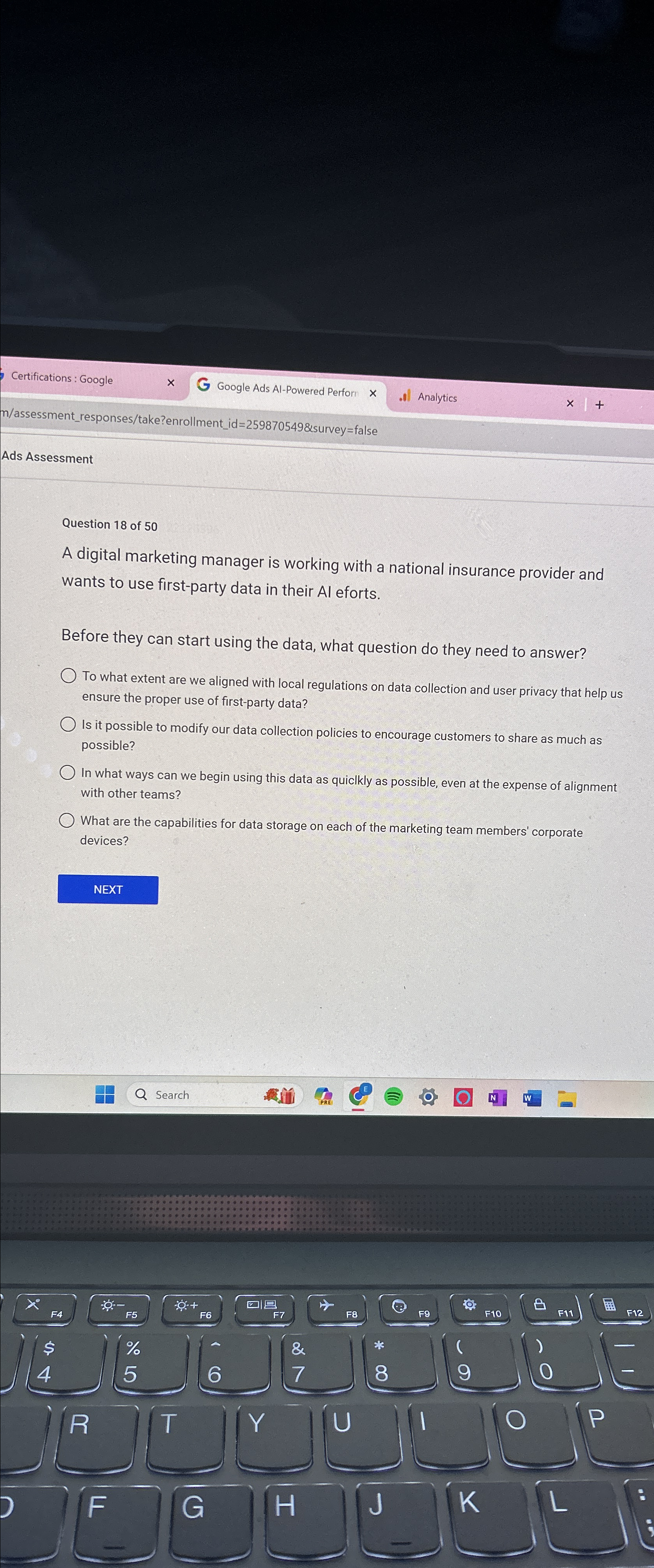  Certifications : Google Google Ads Al-Powered Perforr Analytics m/assessment_responses/take?enrollment_id =259870549& survey