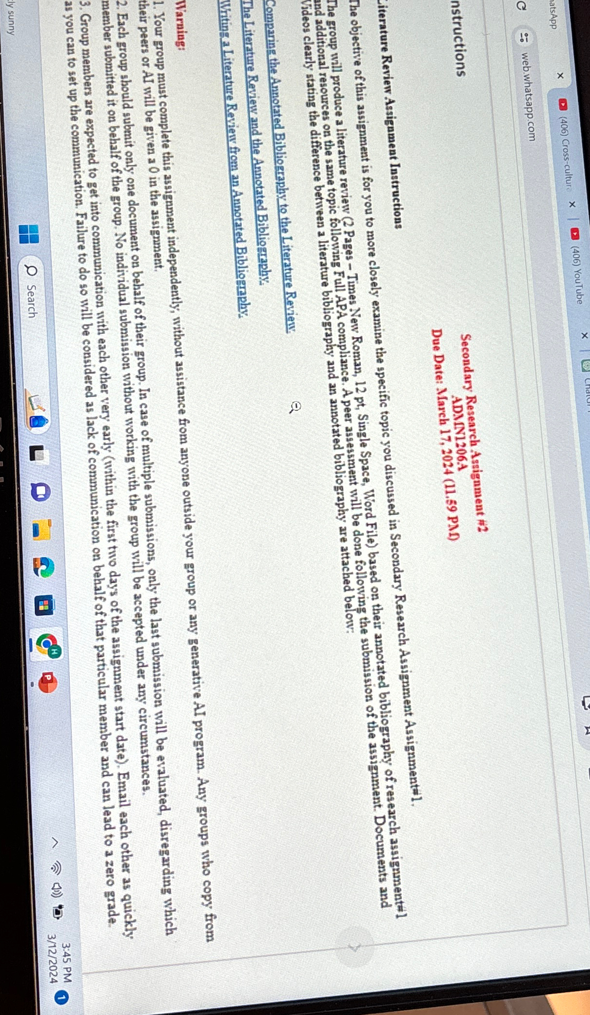  nstructions Secondary Research Assignment $ 2 ADMN1206A Due Date: March 17,2024(11.59