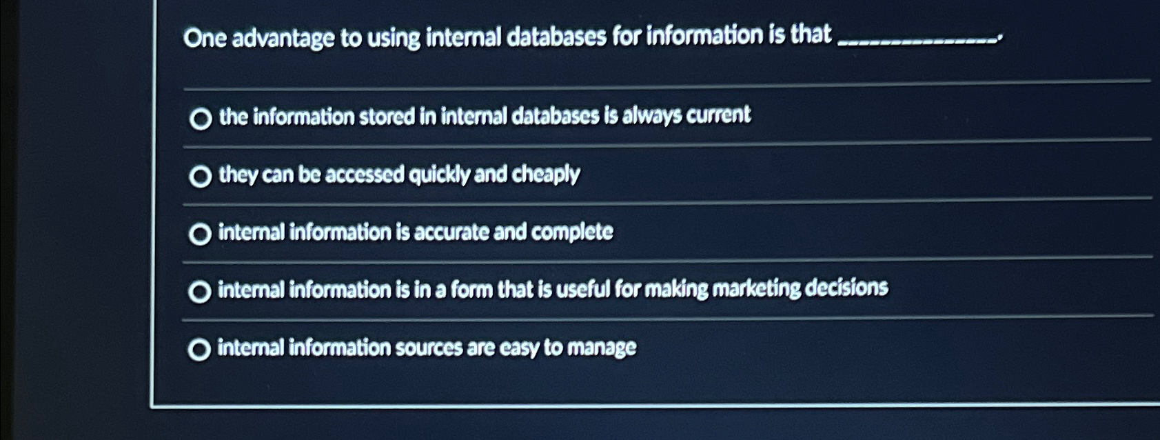  One advantage to using internal databases for information is that the