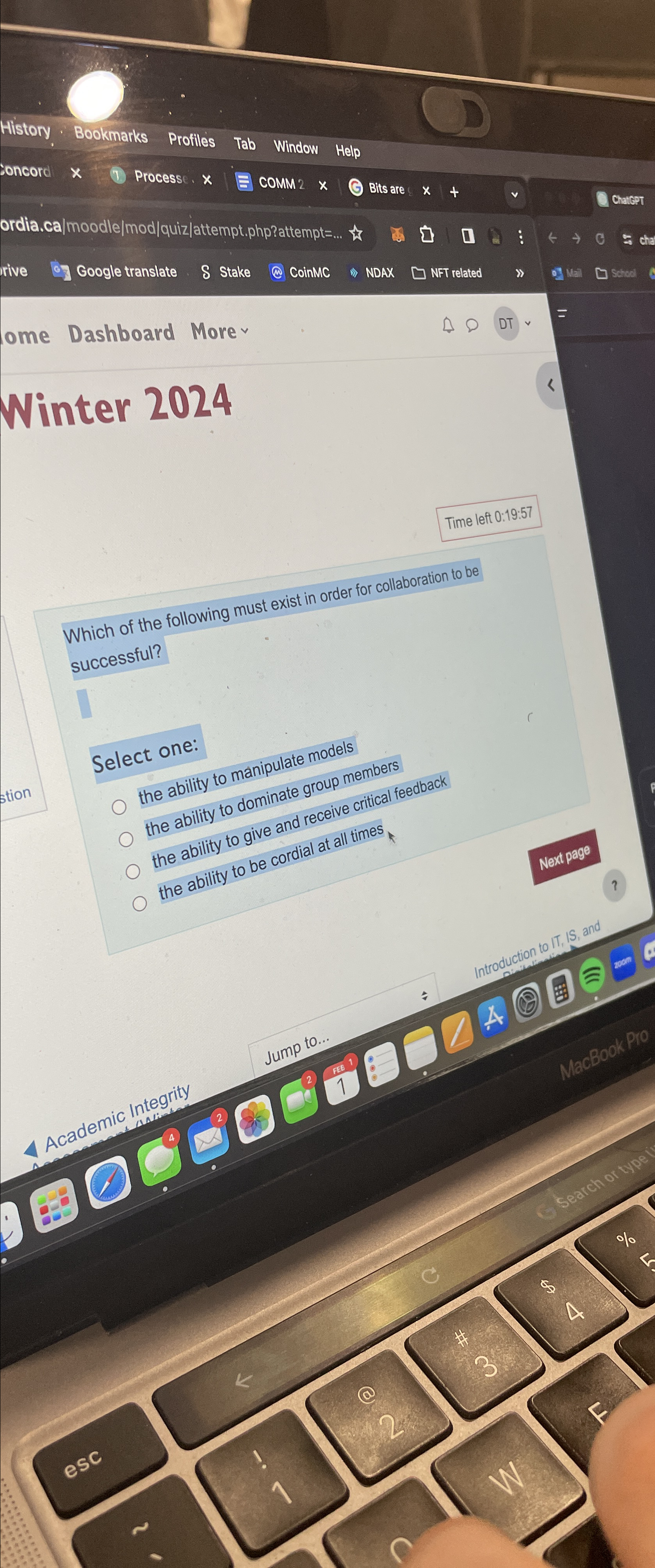  Time left 0:19:57 Which of the following must exist in order