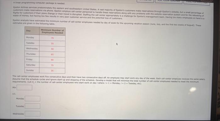  A innear progamming samputhr packape is needed: efimutes are given in
