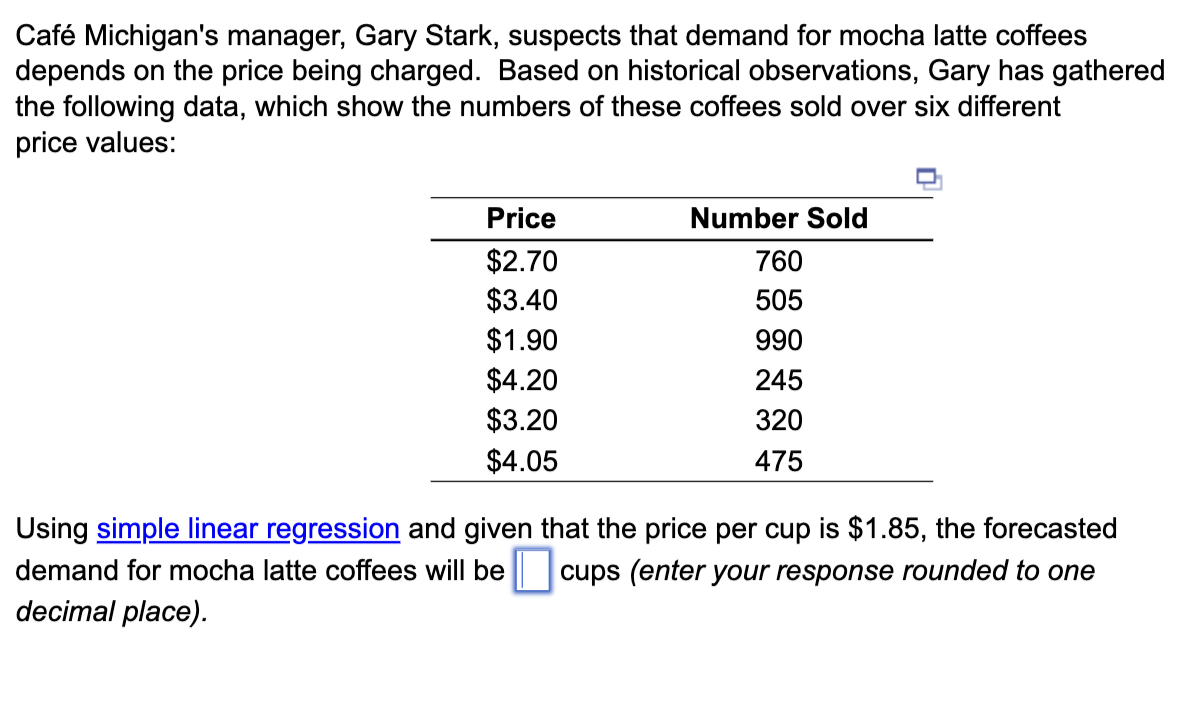  Caf Michigan's manager, Gary Stark, suspects that demand for mocha latte