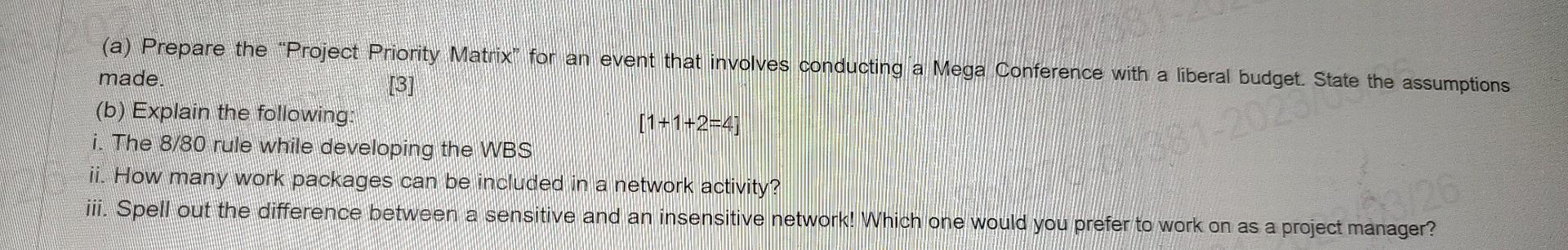  (a) Prepare the "Project Priority Matrix" for an event that involves