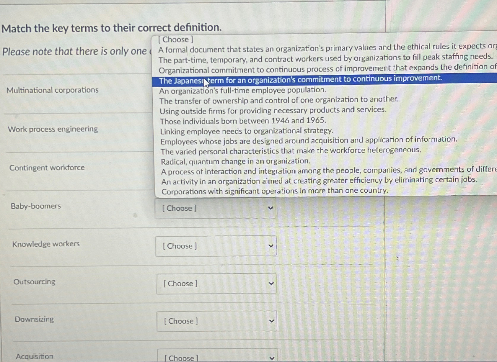  Match the key terms to their correct definition. Please note that