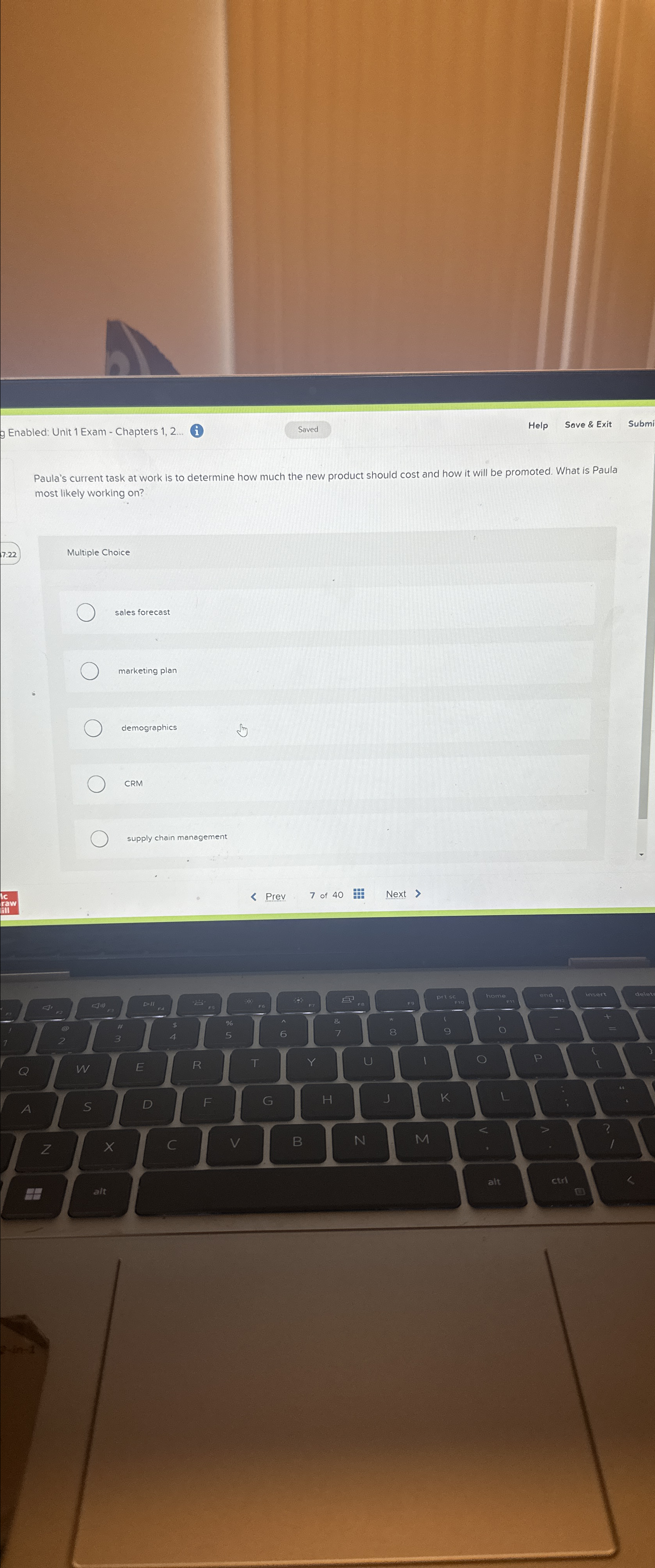  g Enabled: Unit 1 Exam - Chapters 1,2dots (i) Saved Help